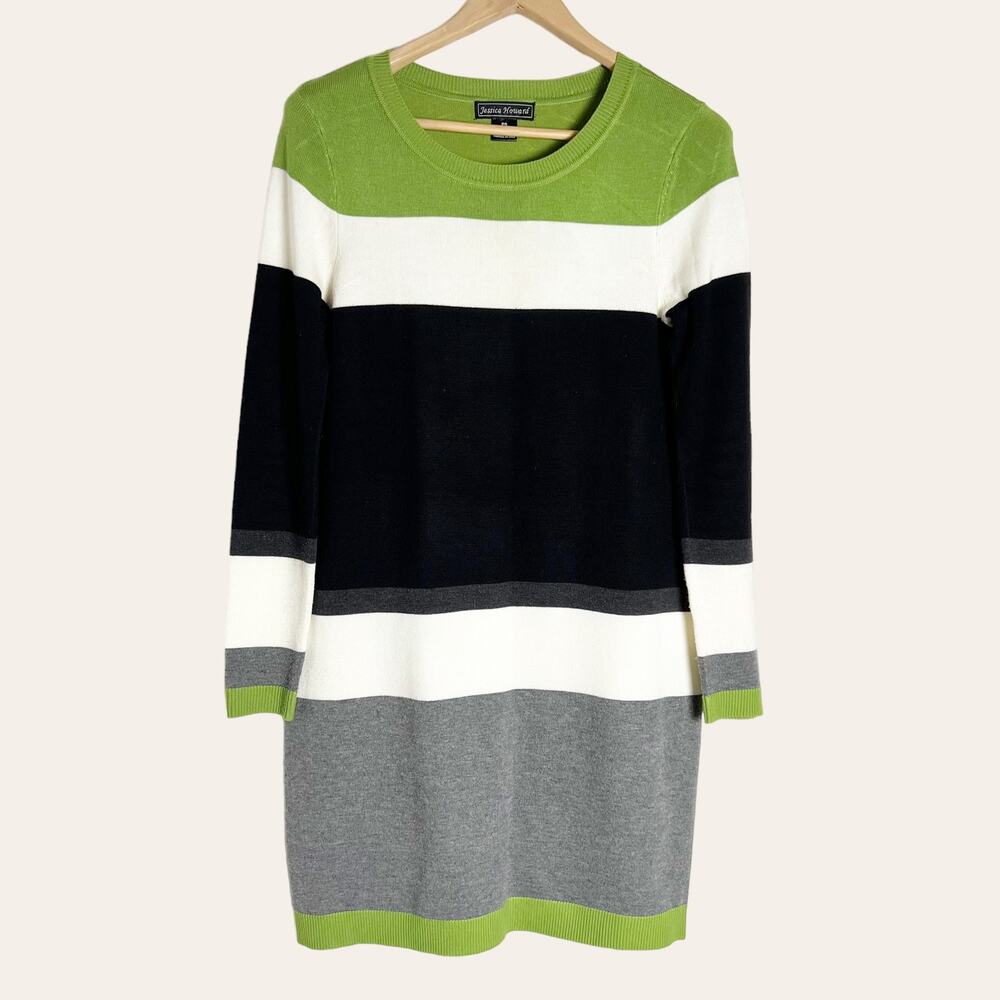 Jessica Howard Long Sleeve Colorblock Sweater Dress Size Small Petite
